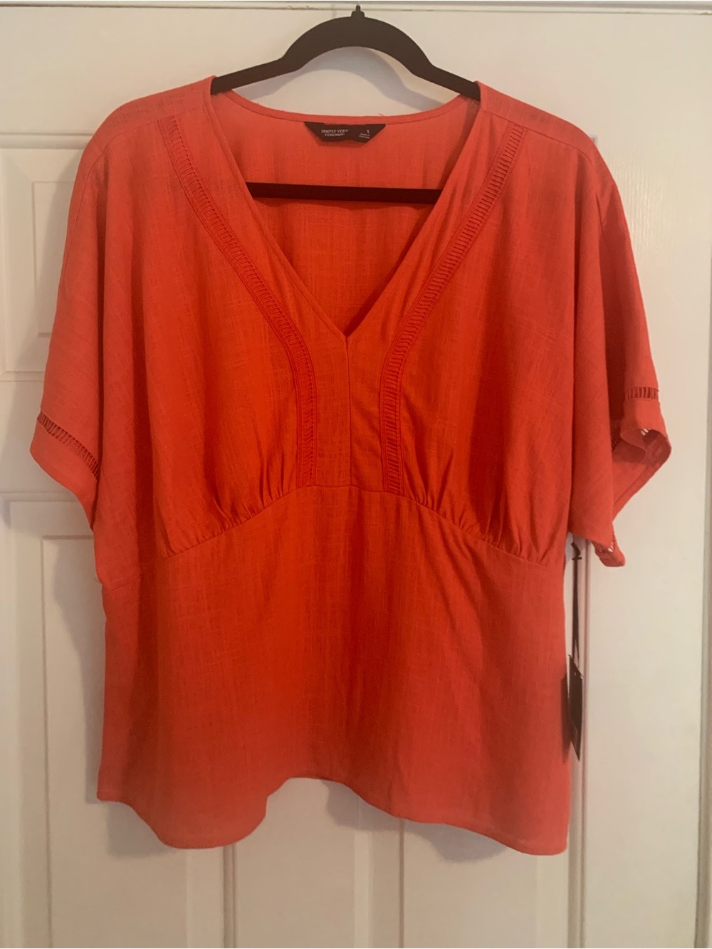 Simply Vera Vera Wang Coral Orange V-Neck Short Sleeve Blouse